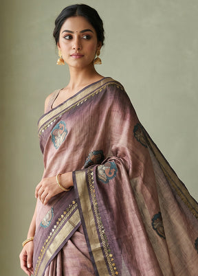 Purple Tussar Silk Saree With Blouse Piece