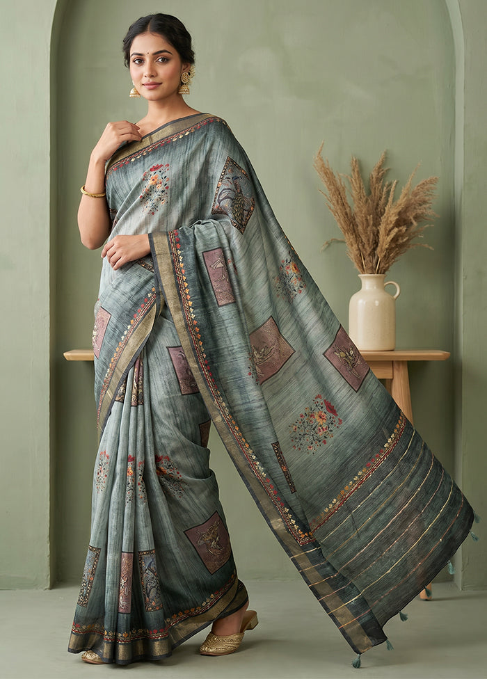 Green Tussar Silk Saree With Blouse Piece