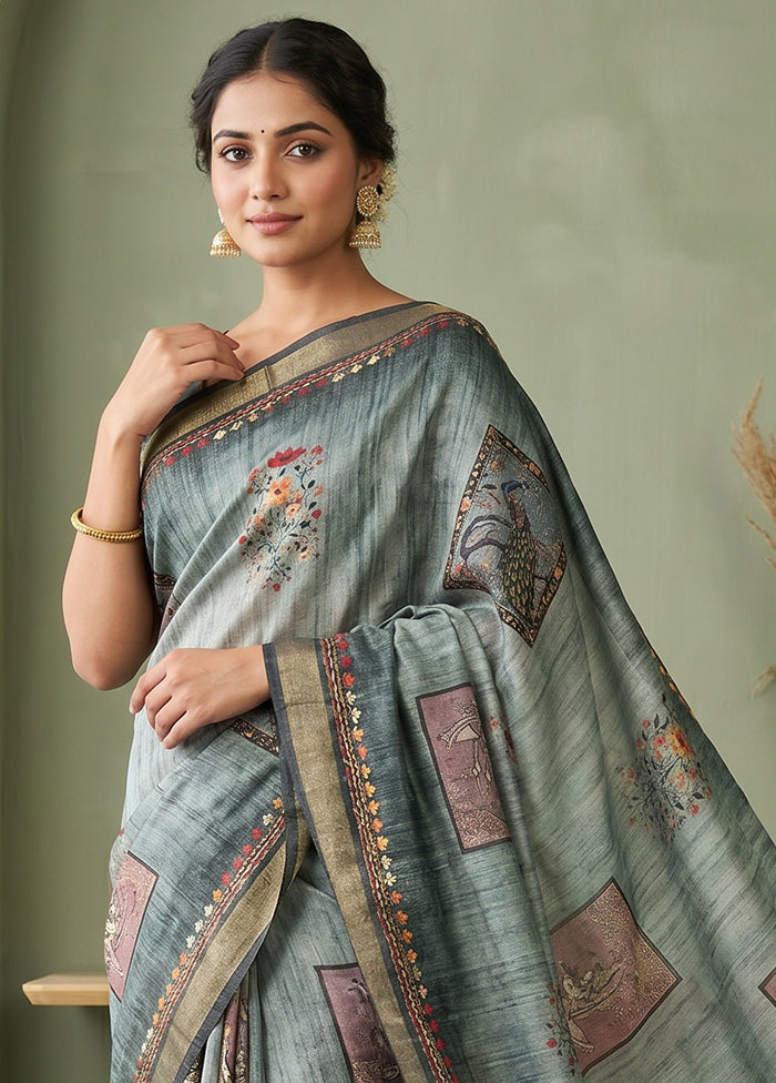 Green Tussar Silk Saree With Blouse Piece