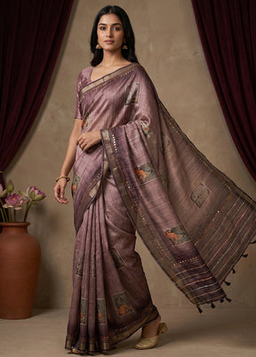 Cream Tussar Silk Saree With Blouse Piece