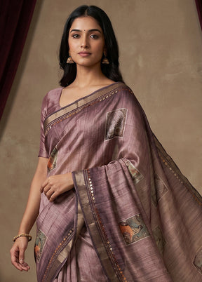Cream Tussar Silk Saree With Blouse Piece