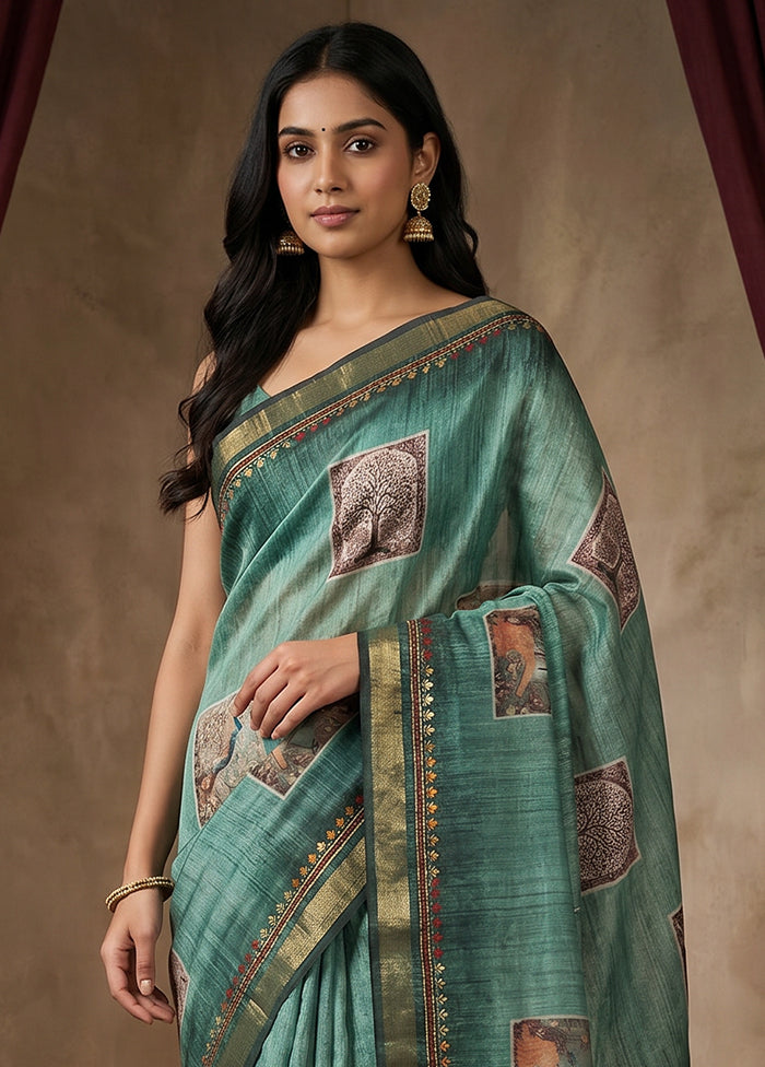 Green Tussar Silk Saree With Blouse Piece