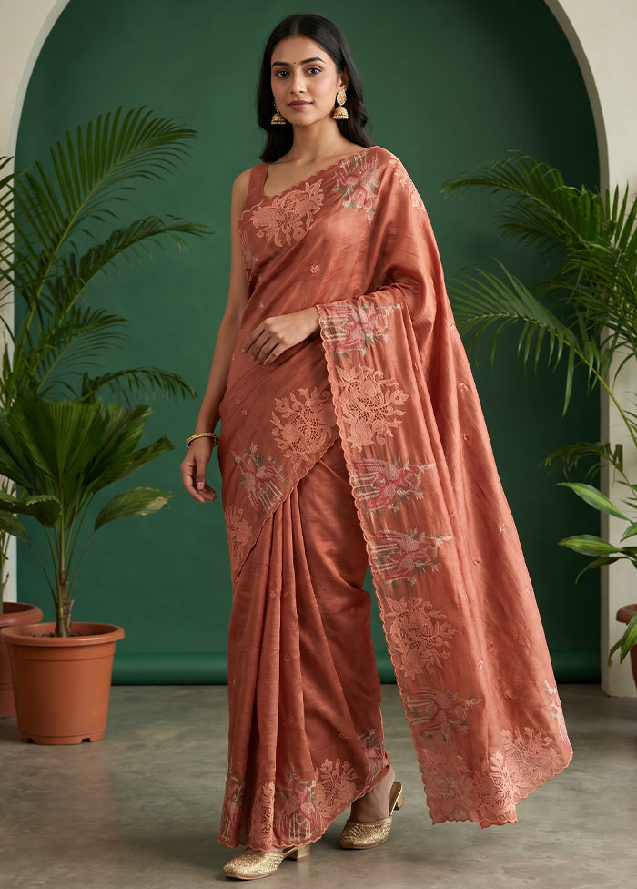 Pink Tussar Silk Saree With Blouse Piece