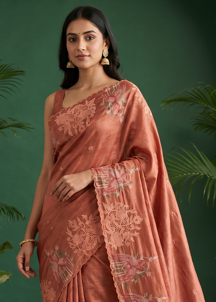 Pink Tussar Silk Saree With Blouse Piece