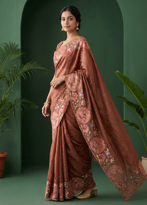 Pink Tussar Silk Saree With Blouse Piece