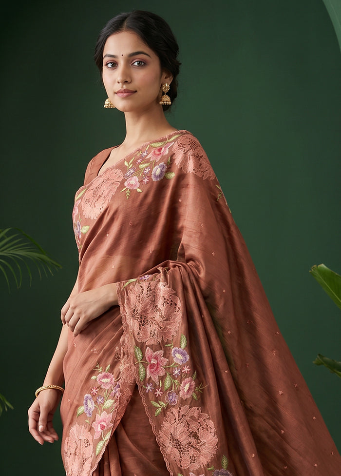Pink Tussar Silk Saree With Blouse Piece