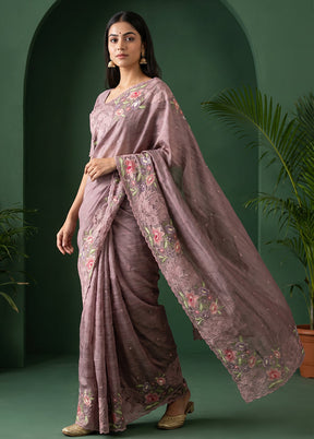 Purple Tussar Silk Saree With Blouse Piece
