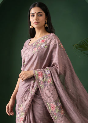 Purple Tussar Silk Saree With Blouse Piece