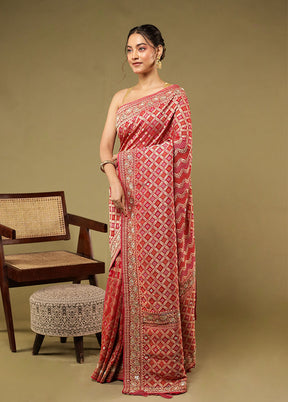 Pink Handloom Pure Georgette Saree With Blouse Piece