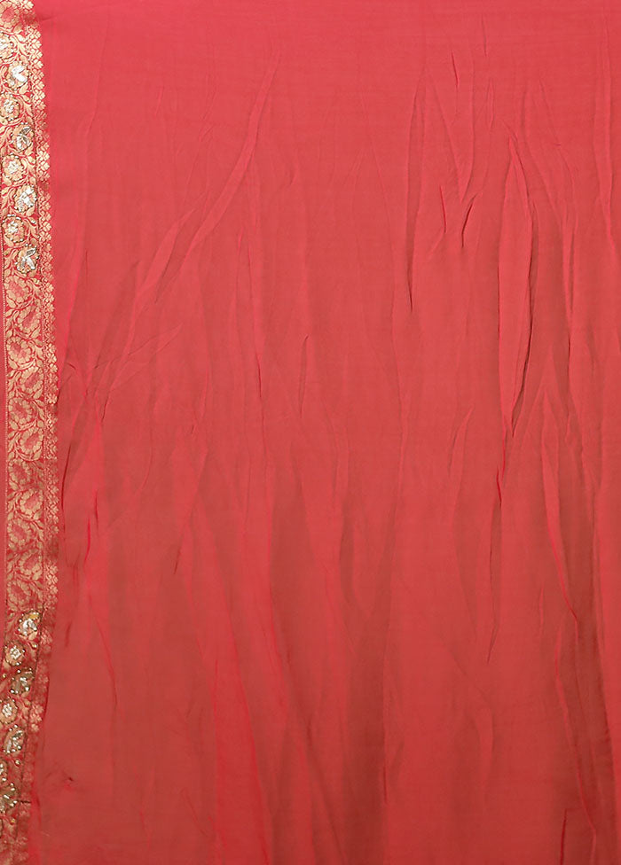 Pink Handloom Pure Georgette Saree With Blouse Piece