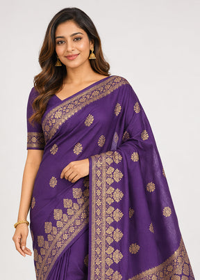 Blue Dupion Silk Saree With Blouse Piece