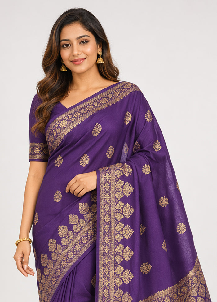 Blue Dupion Silk Saree With Blouse Piece