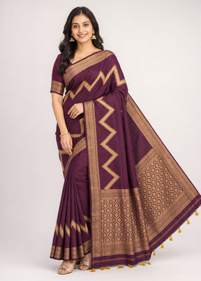 Purple Dupion Silk Saree With Blouse Piece