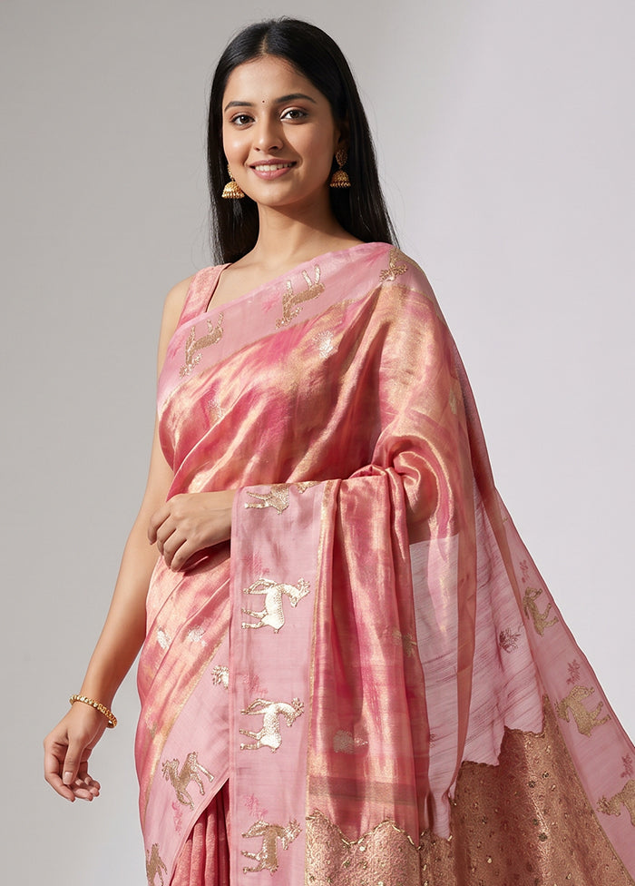 Pink Handloom Pure Georgette Saree With Blouse Piece