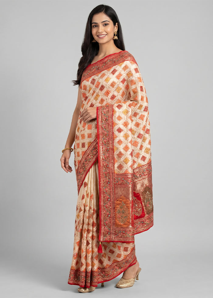 Multicolor Handloom Pure Georgette Saree With Blouse Piece