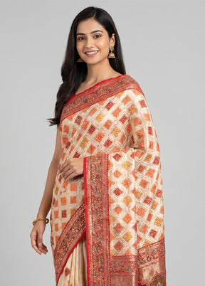 Multicolor Handloom Pure Georgette Saree With Blouse Piece