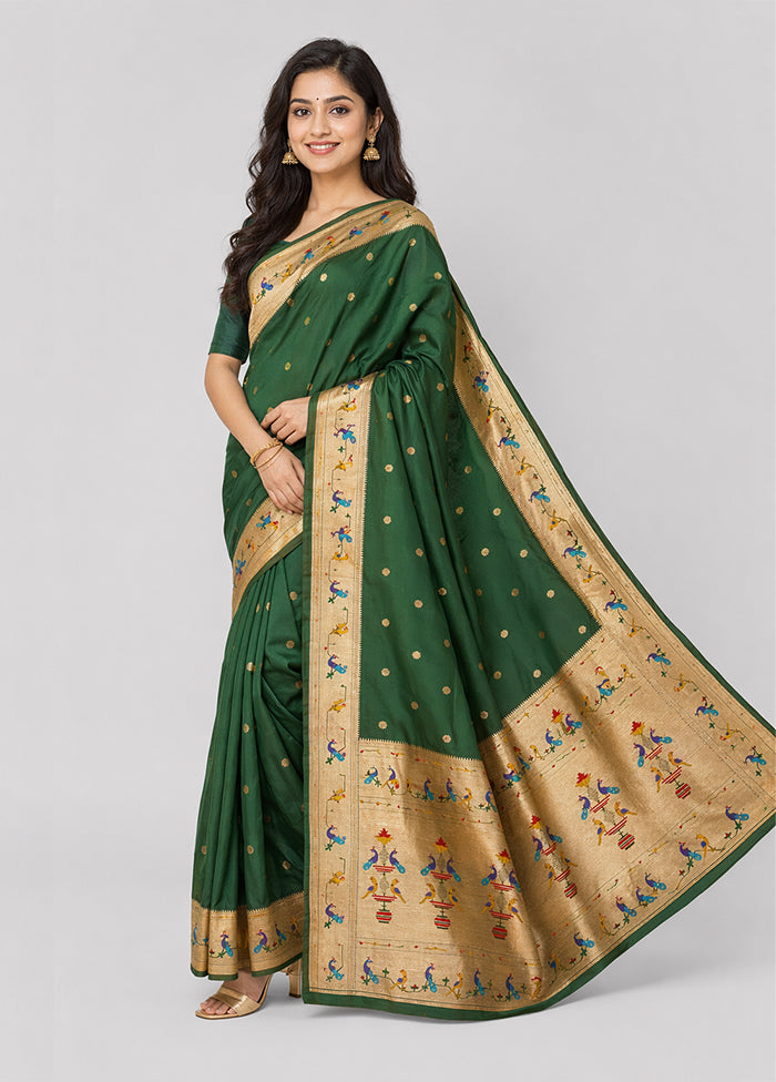 Green Dupion Silk Saree With Blouse Piece