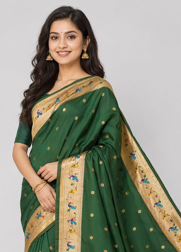 Green Dupion Silk Saree With Blouse Piece