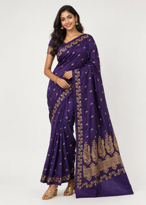 Purple Banarasi Silk Saree With Blouse Piece