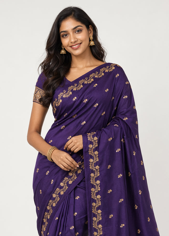 Purple Banarasi Silk Saree With Blouse Piece