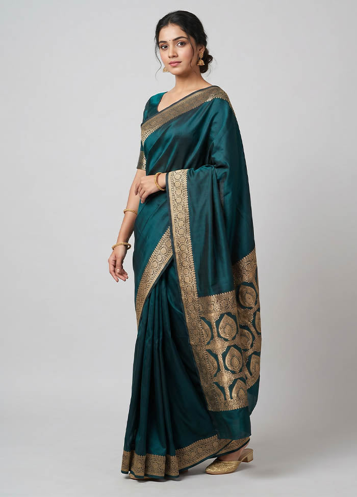 Green Banarasi Silk Saree With Blouse Piece