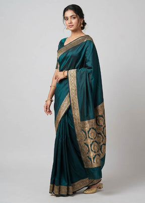Green Banarasi Silk Saree With Blouse Piece