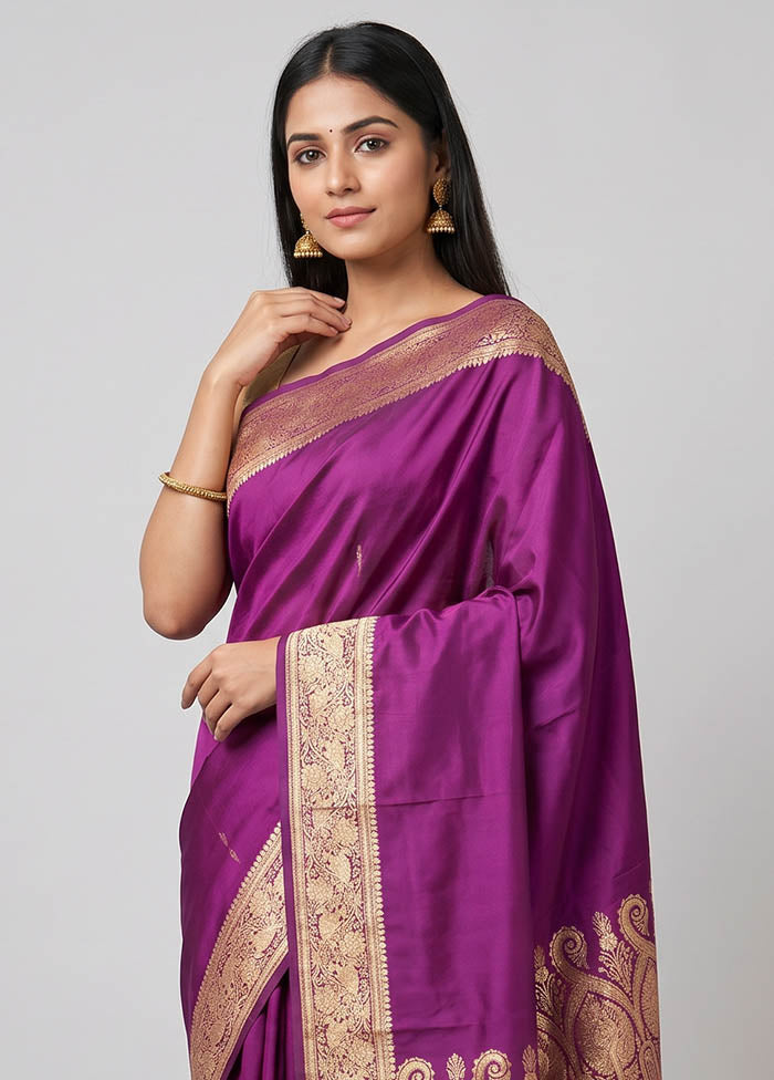 Purple Banarasi Silk Saree With Blouse Piece