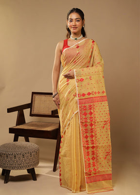 Cream Jamdani Cotton Saree Without Blouse Piece