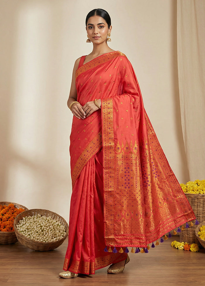 Pink Assam Silk Saree With Blouse Piece