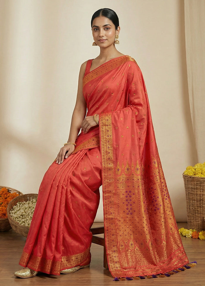 Pink Assam Silk Saree With Blouse Piece