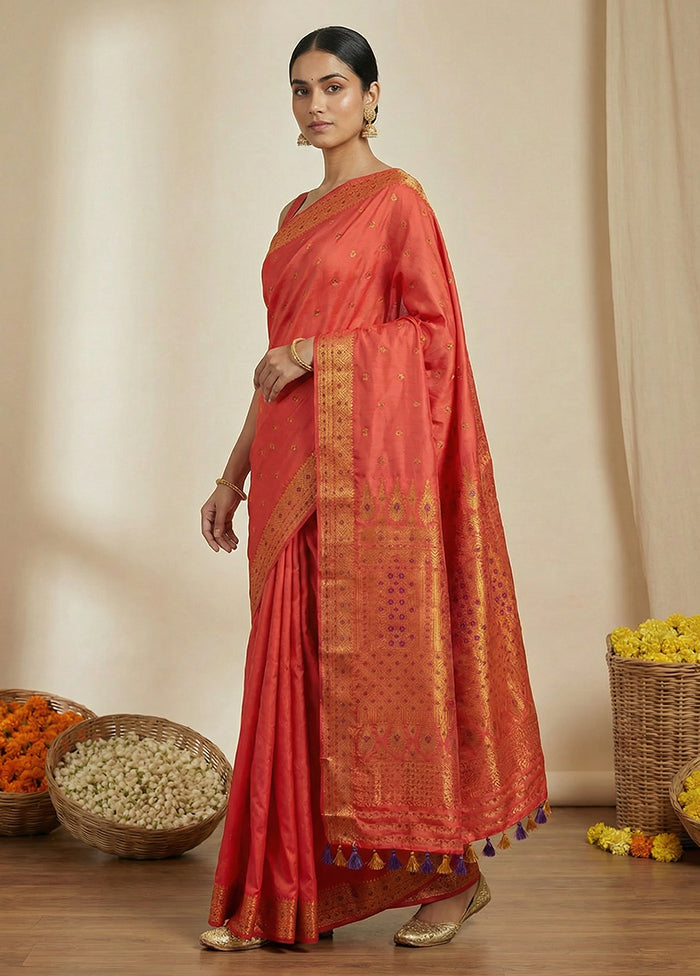 Pink Assam Silk Saree With Blouse Piece