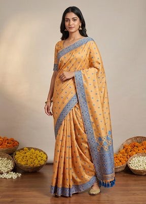 Cream Assam Silk Saree With Blouse Piece