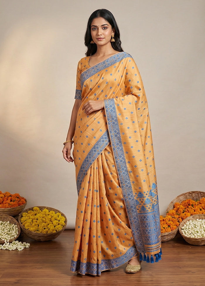 Cream Assam Silk Saree With Blouse Piece
