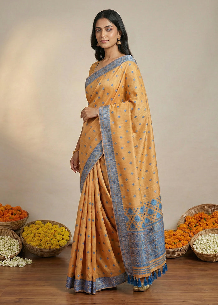 Cream Assam Silk Saree With Blouse Piece