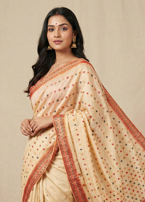 Cream Assam Silk Saree With Blouse Piece