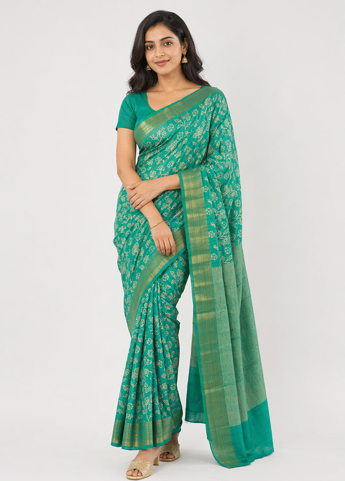 Green Tussar Silk Saree With Blouse Piece