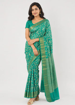 Green Tussar Silk Saree With Blouse Piece