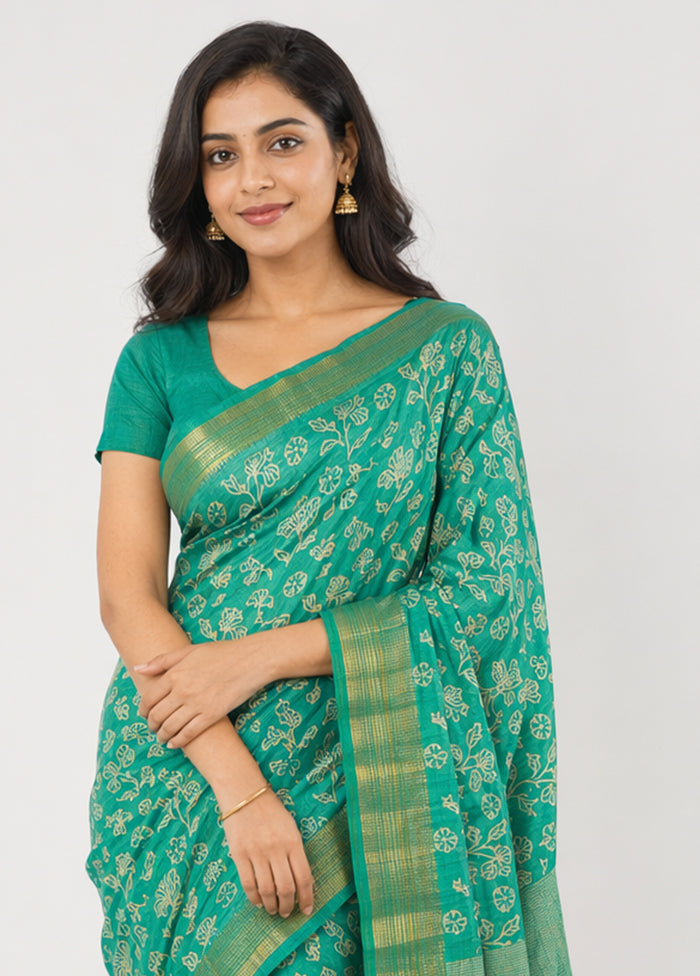 Green Tussar Silk Saree With Blouse Piece