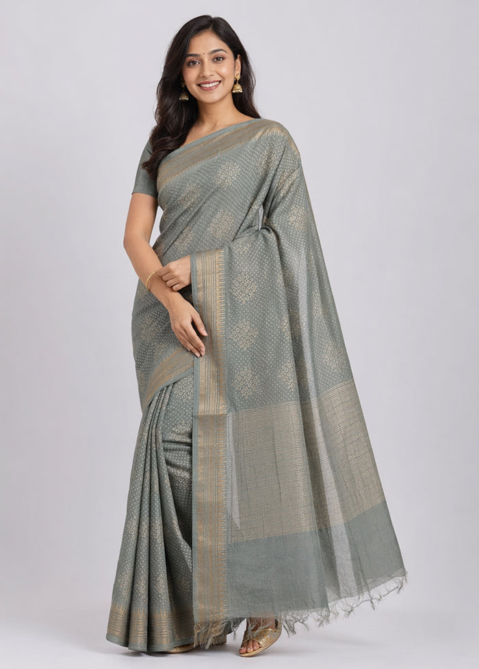 Green Tussar Silk Saree With Blouse Piece