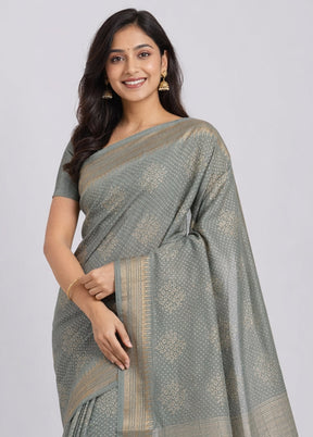 Green Tussar Silk Saree With Blouse Piece