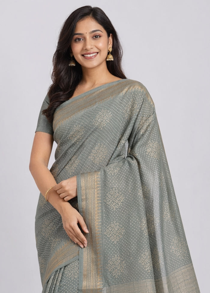 Green Tussar Silk Saree With Blouse Piece