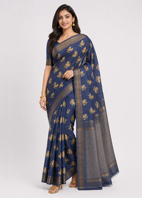 Blue Tussar Silk Saree With Blouse Piece