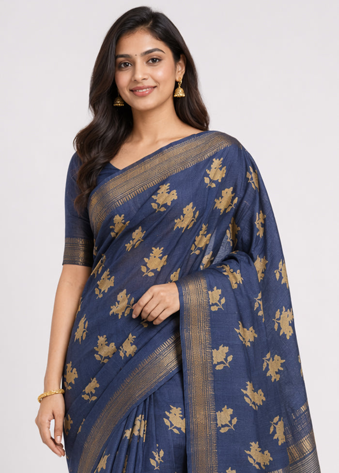Blue Tussar Silk Saree With Blouse Piece