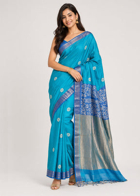 Blue Tussar Silk Saree With Blouse Piece