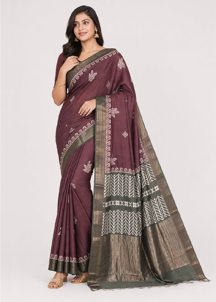 Purple Tussar Silk Saree With Blouse Piece