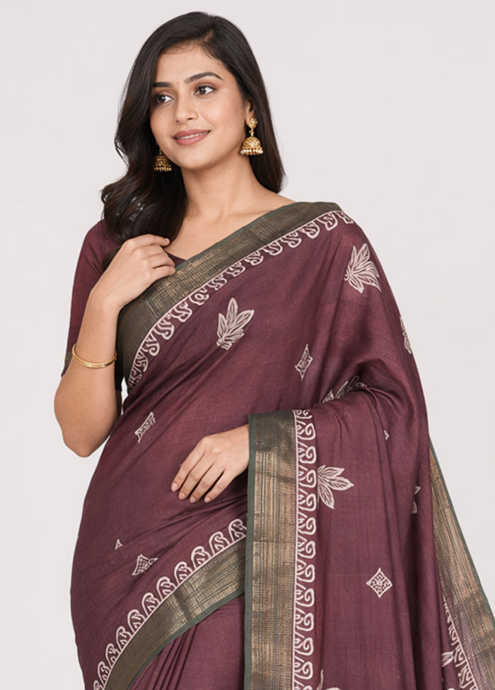 Purple Tussar Silk Saree With Blouse Piece
