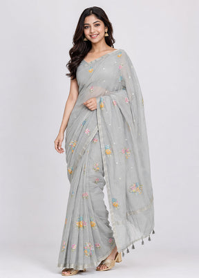 Grey Tissue Silk Saree With Blouse Piece