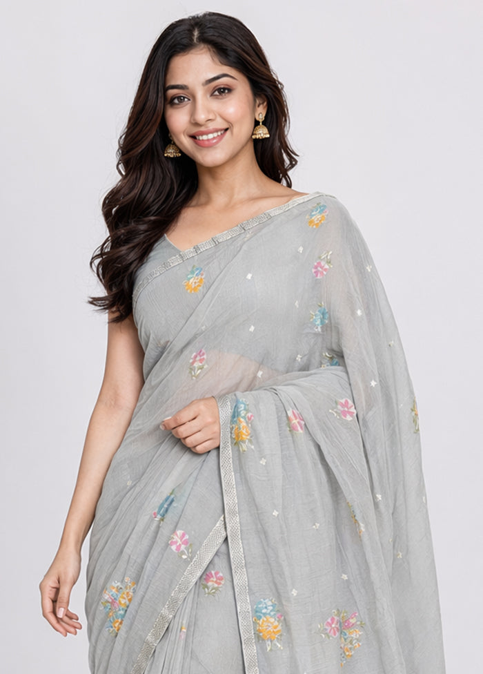Grey Tissue Silk Saree With Blouse Piece