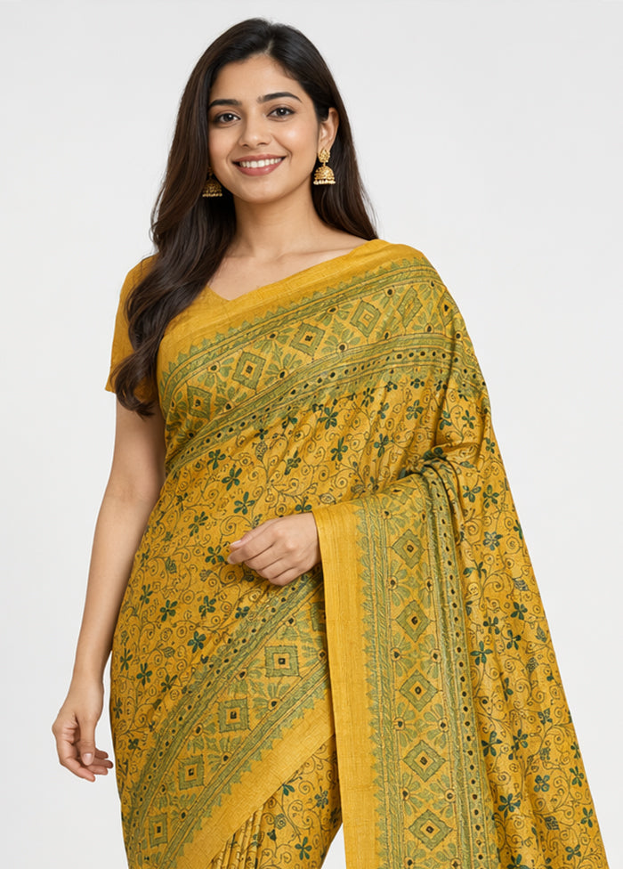 Brown Handloom Kantha Stitch Pure Silk Saree With Blouse Piece