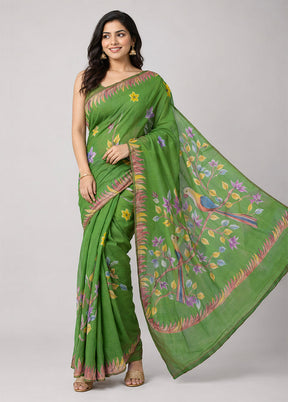 Green Printed Pure Silk Saree Without Blouse Piece